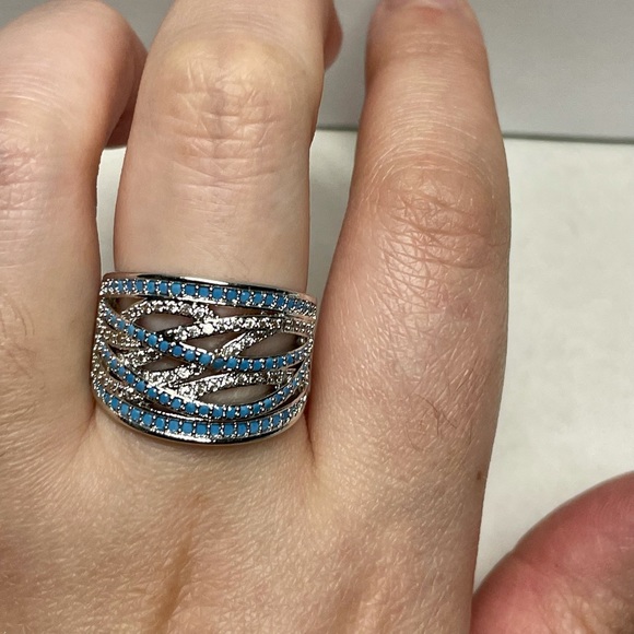 Thick cerulean blue multi-layer crossover ring - Picture 8 of 13